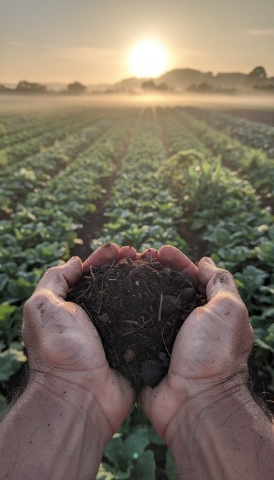 Beautiful sunlit organic agricultural field